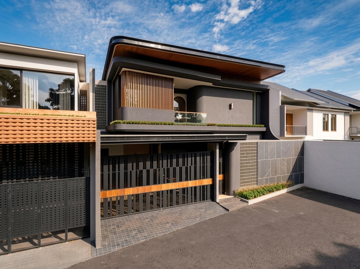 Rumah Tropical Modern 2 Lantai Garapan Arsitek Solo Raya dengan Void Luas dan Fasad Unik
